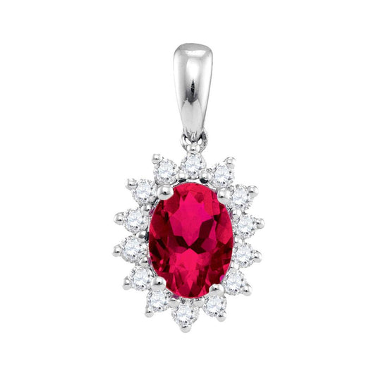 14k White Gold Round Ruby Solitaire Pendant 1-1/3 Cttw