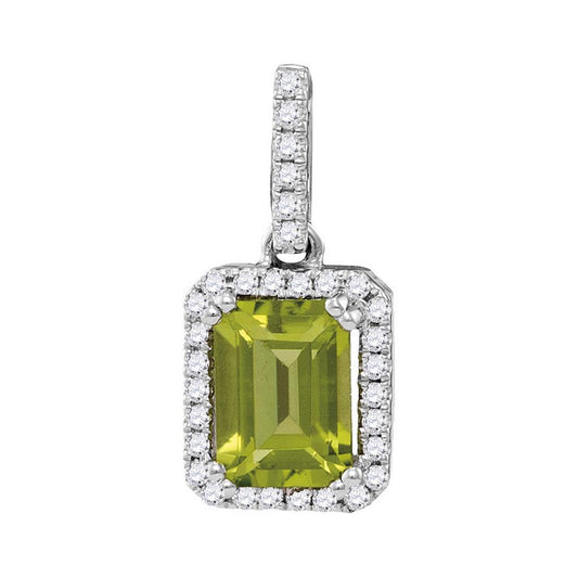 14k White Gold Emerald Peridot Solitaire Diamond Rectangle Pendant 1 Cttw