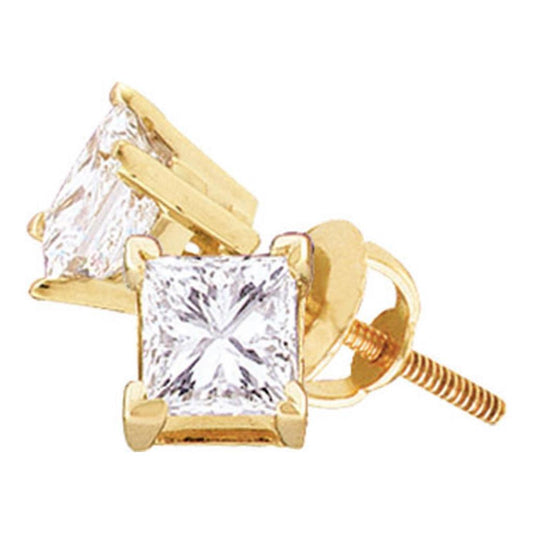 14k Yellow Gold Princess Diamond Supreme Solitaire Earrings 1/2 Cttw (Certified)