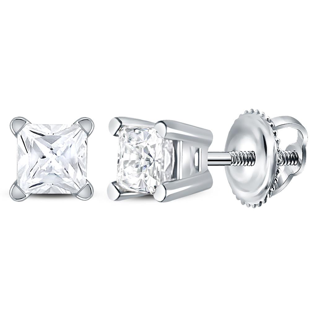 14k White Gold Princess Diamond Supreme Solitaire Earrings 3/8 Cttw (Certified)