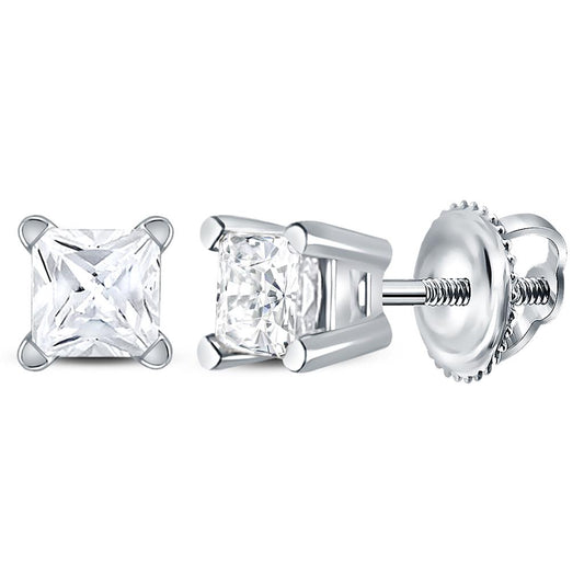 14k White Gold Princess Diamond Supreme Solitaire Earrings 3/8 Cttw (Certified)