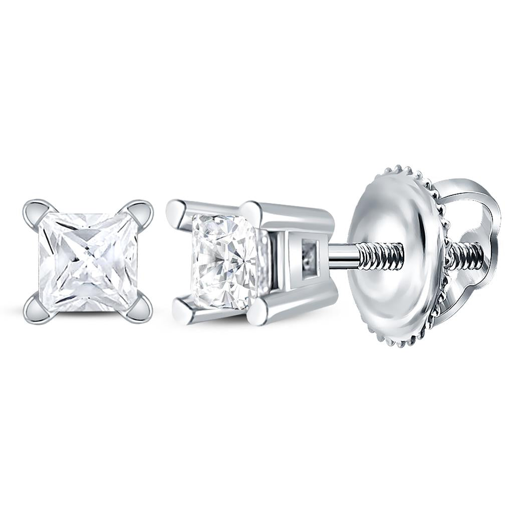 14k White Gold Unisex Princess Diamond Solitaire Stud Earrings 1/6 Cttw (Certified)