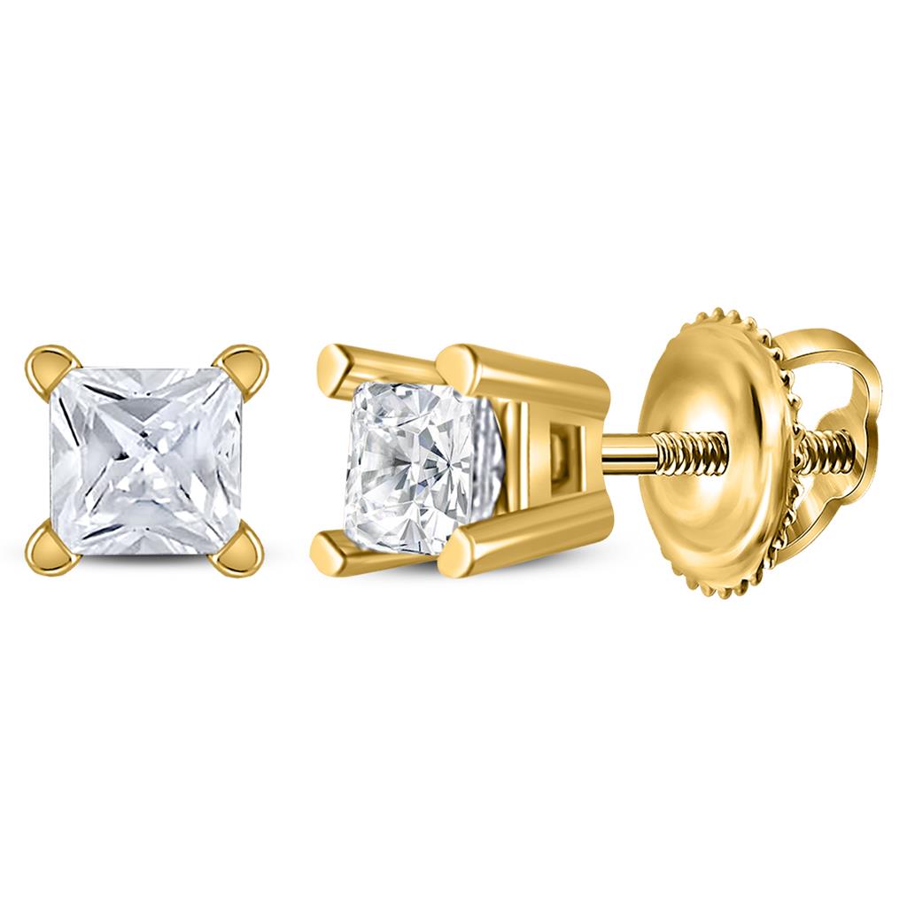 14k Yellow Gold Unisex Princess Diamond Solitaire Stud Earrings 1/5 Cttw (Certified)