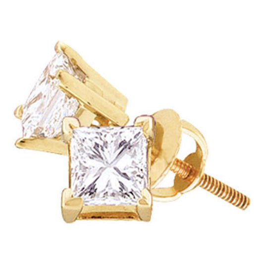 14k Yellow Gold Princess Diamond Excellent Solitaire Earrings 1/2 Cttw (Certified)