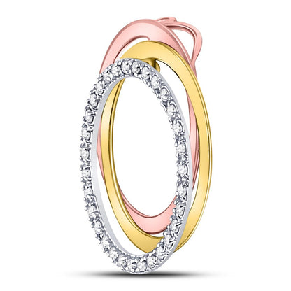 10k Tri-Tone Gold Round Diamond Triple Circle Pendant 1/5 Cttw