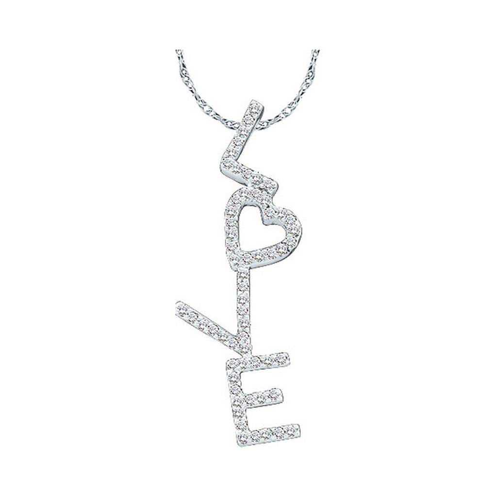 14k White Gold Round Diamond Cascading Love Heart Pendant 1/5 Cttw