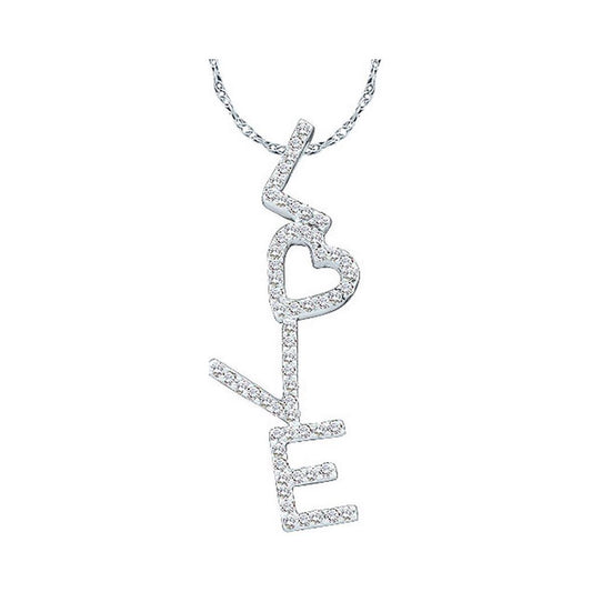 14k White Gold Round Diamond Cascading Love Heart Pendant 1/5 Cttw