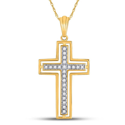 10k Yellow Gold Round Diamond Cross Pendant 1/4 Cttw
