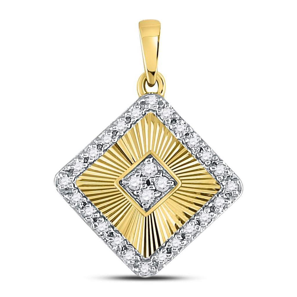 10k Yellow Gold Round Diamond Diagonal Square Pendant 1/6 Cttw