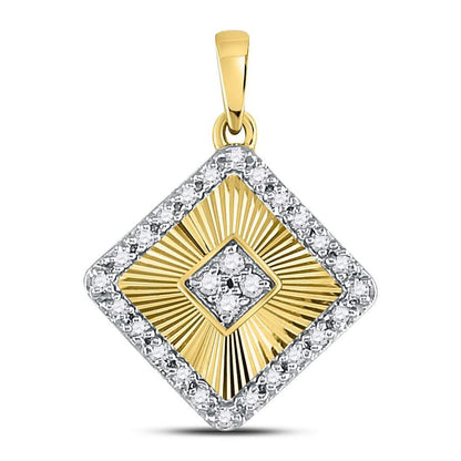 10k Yellow Gold Round Diamond Diagonal Square Pendant 1/6 Cttw