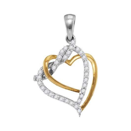 10k Two-tone Gold Round Diamond Heart Pendant 1/5 Cttw