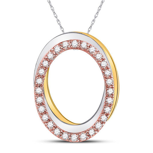 10k Tri-Tone Gold Round Diamond Oval Pendant 1/6 Cttw