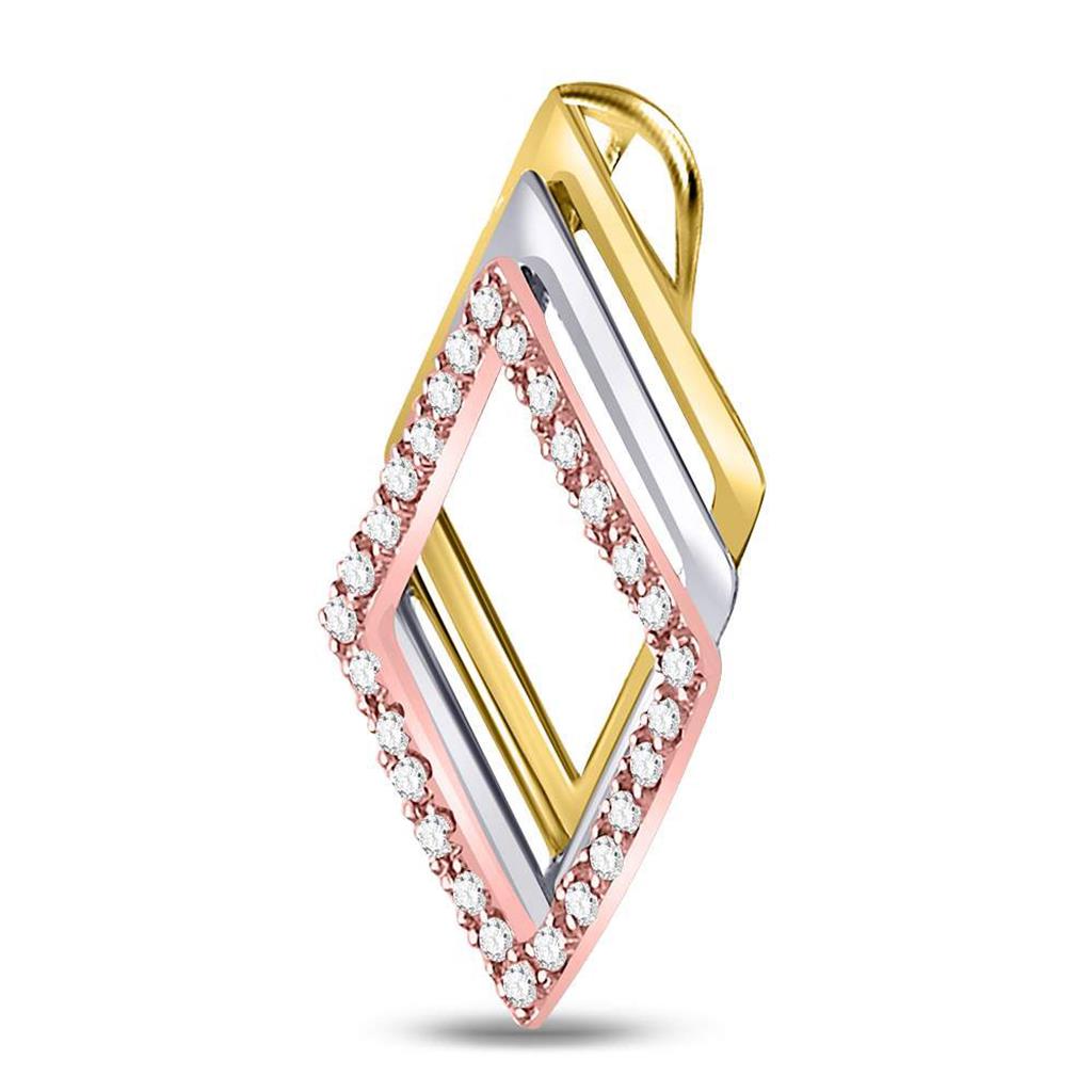 10k Tri-Tone Gold Round Diamond Diagonal Square Fashion Pendant 1/6 Cttw