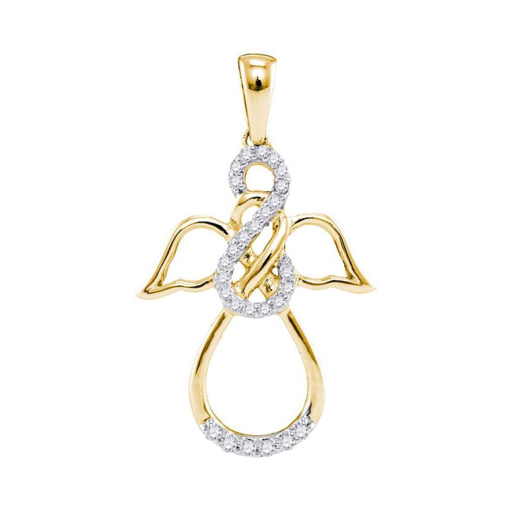 10k Yellow Gold Round Diamond Infinity Angel Pendant 1/6 Cttw
