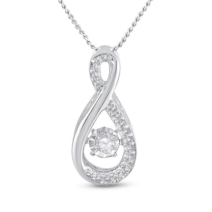 14k White Gold Round Diamond Moving Twinkle Teardrop Pendant 1/20 Cttw