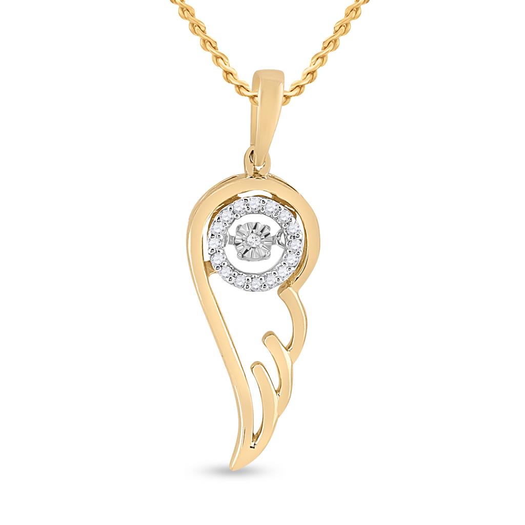 10k Yellow Gold Round Diamond Wing Moving Twinkle Pendant 1/10 Cttw