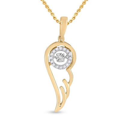 10k Yellow Gold Round Diamond Wing Moving Twinkle Pendant 1/10 Cttw