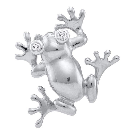 14k White Gold Round Bezel-set Diamond Frog Eyes Pendant .02 Cttw