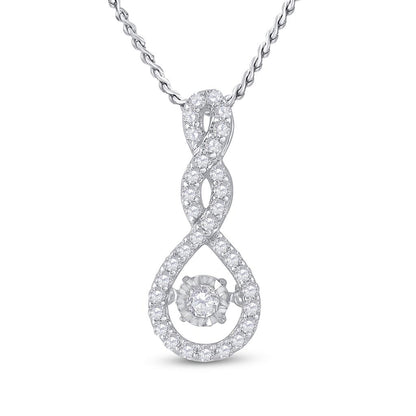 14k White Gold Round Diamond Moving Teardrop Pendant 1/3 Cttw