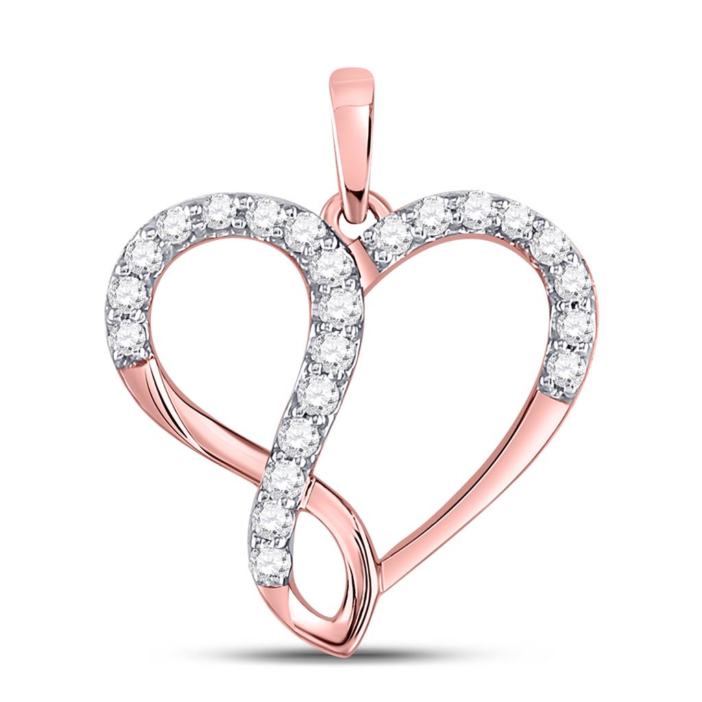 10k Rose Gold Round Diamond Infinity Heart Pendant 1/3 Cttw