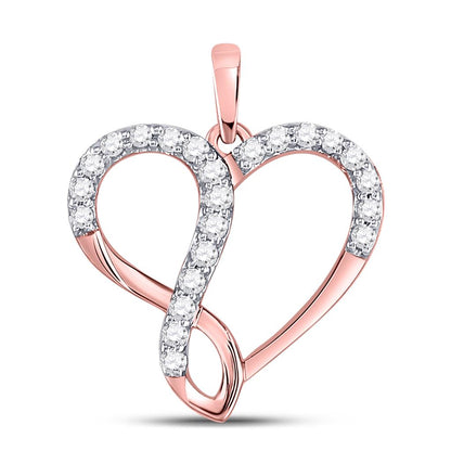 10k Rose Gold Round Diamond Infinity Heart Pendant 1/3 Cttw