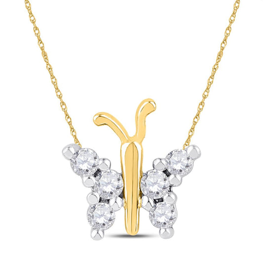 10k Yellow Gold Round Diamond Small Butterfly Bug Insect Pendant 1/5 Cttw