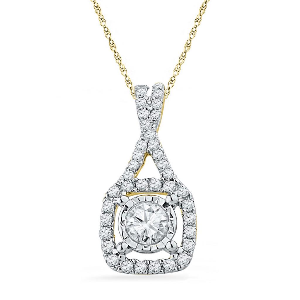10kt Yellow Gold Round Diamond Solitaire Square Frame Pendant 3/8 Cttw
