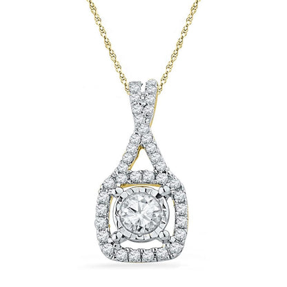 10kt Yellow Gold Round Diamond Solitaire Square Frame Pendant 3/8 Cttw