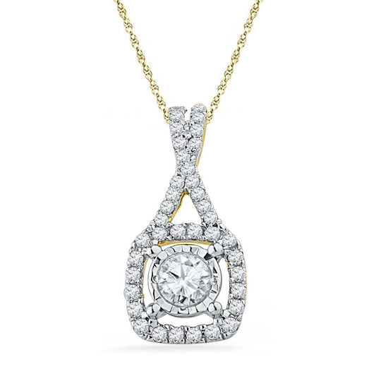 10kt Yellow Gold Round Diamond Solitaire Square Frame Pendant 3/8 Cttw