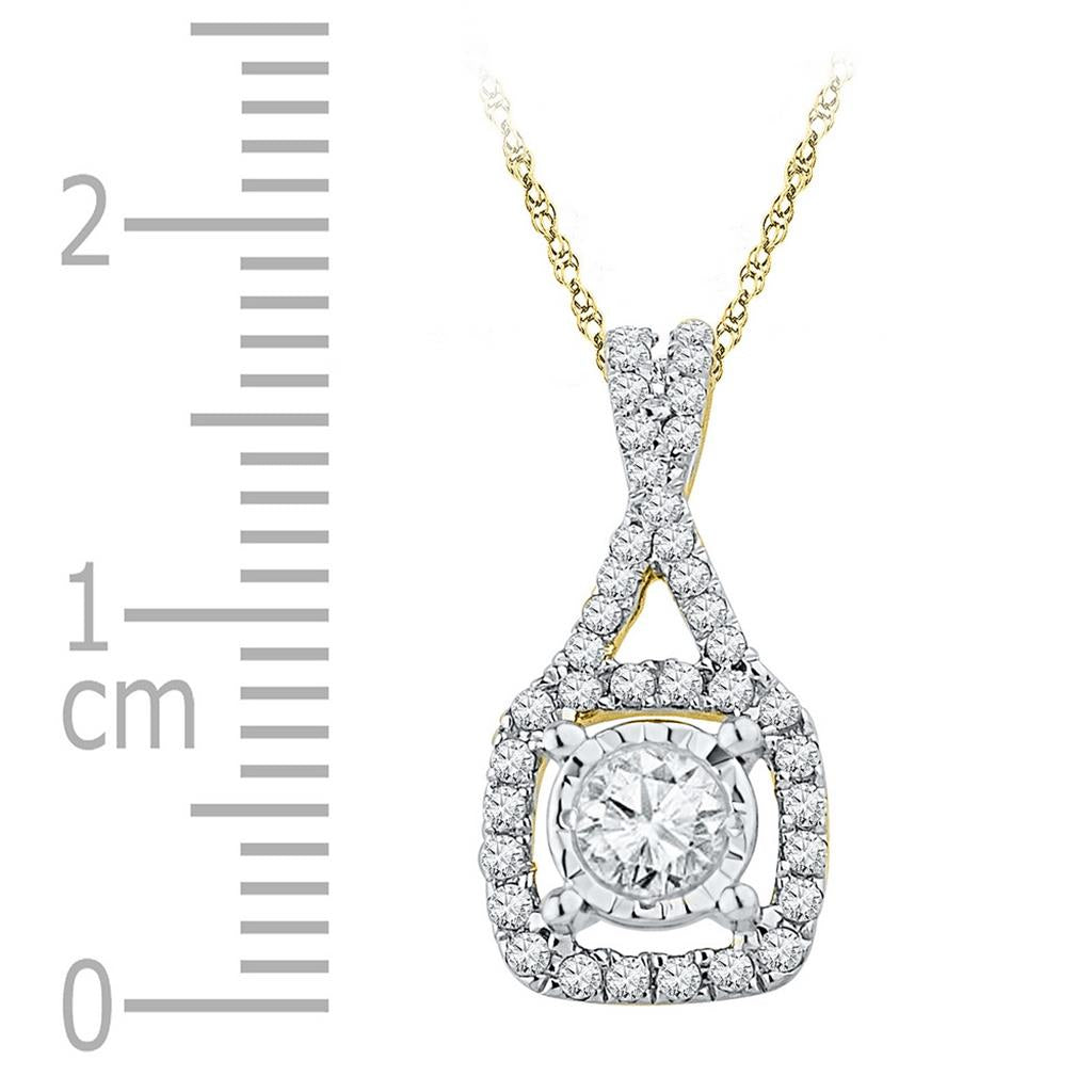 10kt Yellow Gold Round Diamond Solitaire Square Frame Pendant 3/8 Cttw