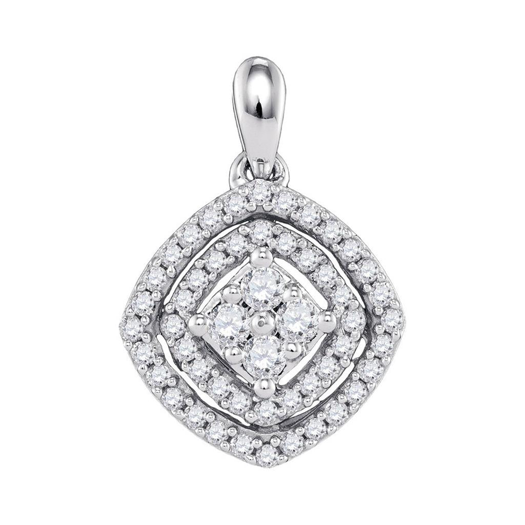14k White Gold Round Diamond Offset Square Fashion Pendant 1/2 Cttw