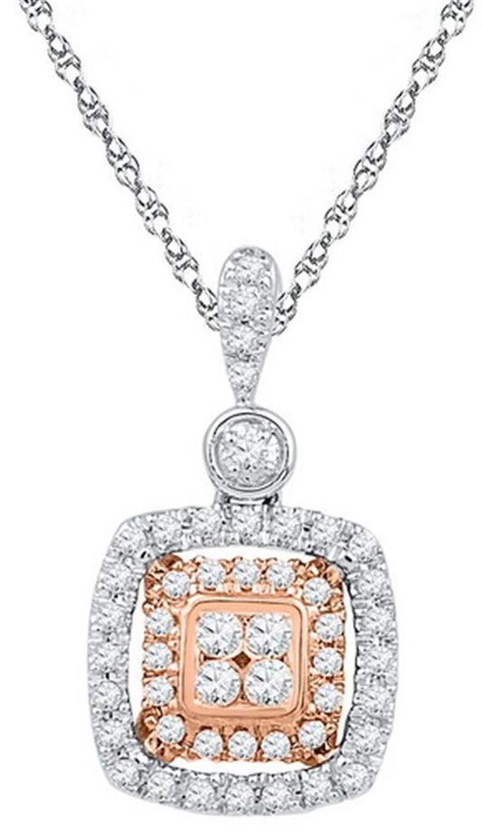 10k Two-tone Gold Round Diamond Square Pendant 3/8 Cttw