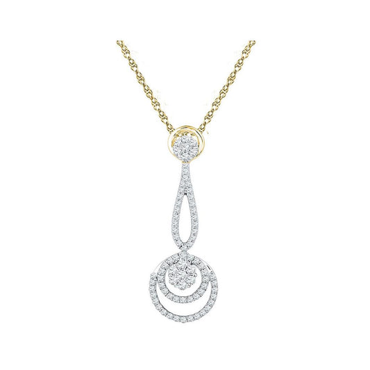 10k Yellow Gold Round Diamond Dangling Cluster Pendant 3/4 Cttw