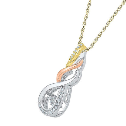 10k Tri-Tone Gold Round Diamond Fashion Pendant 1/8 Cttw