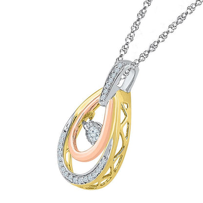 10kt Tri-Tone Gold Round Diamond Oval Moving Twinkle Pendant 1/6 Cttw