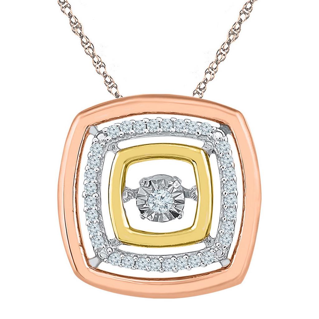10kt Tri-Tone Gold Round Diamond Square Moving Twinkle Pendant 1/8 Cttw