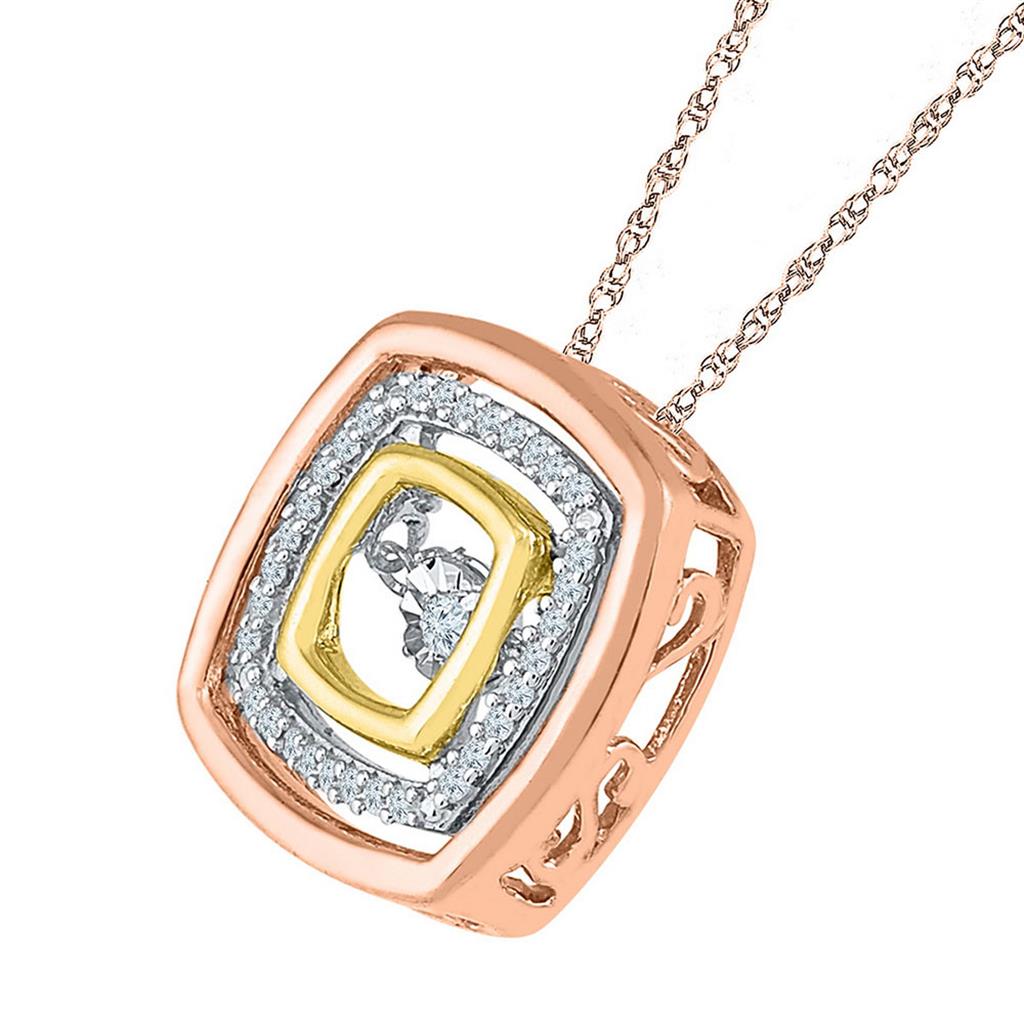10kt Tri-Tone Gold Round Diamond Square Moving Twinkle Pendant 1/8 Cttw