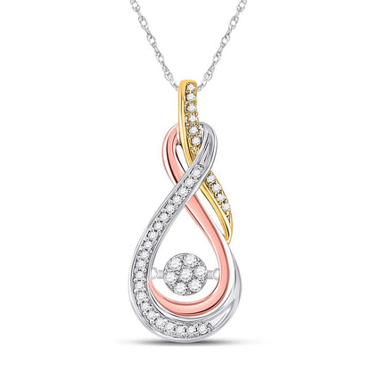 10kt Tri-Tone Gold Round Diamond Oval Moving Twinkle Pendant 1/6 Cttw