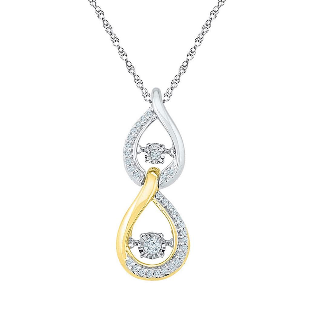 10k Tri-Tone Gold Moving Round Diamond Teardrop Pendant 1/6 Cttw