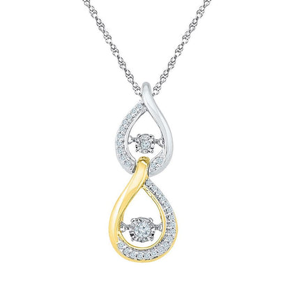 10k Tri-Tone Gold Moving Round Diamond Teardrop Pendant 1/6 Cttw