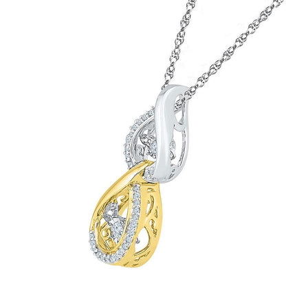 10k Tri-Tone Gold Moving Round Diamond Teardrop Pendant 1/6 Cttw