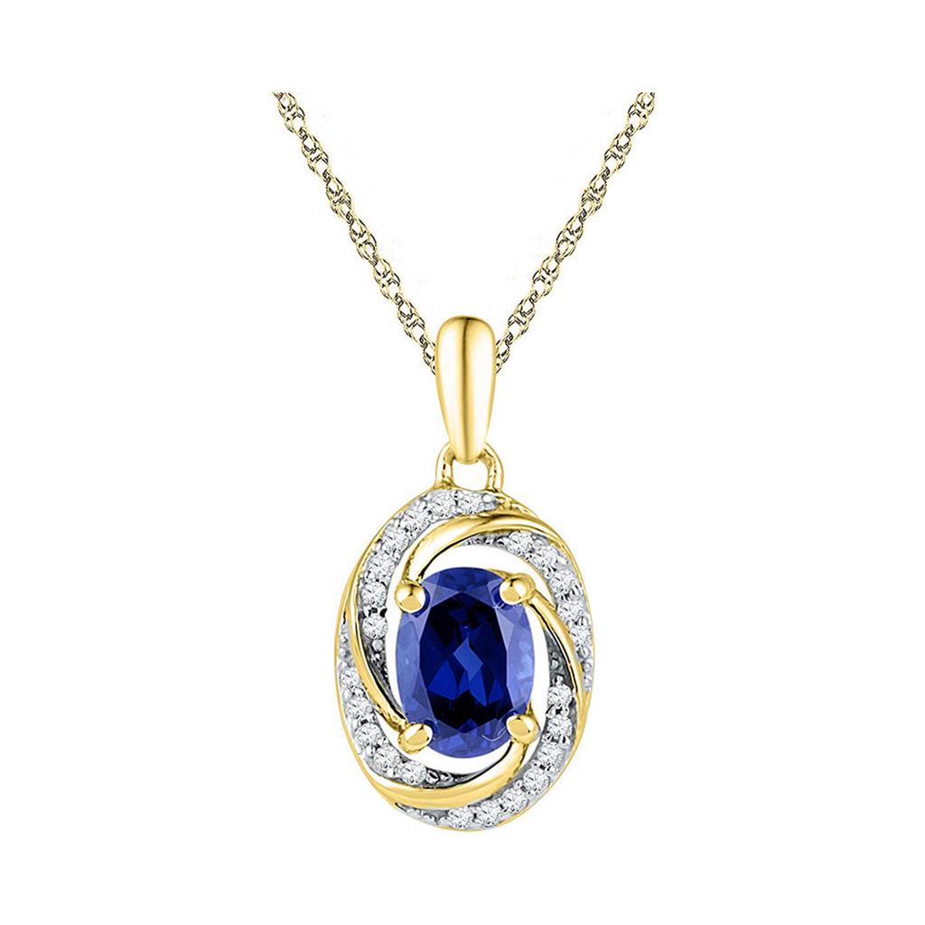 10k Yellow Gold Oval Created Blue Sapphire Solitaire Pendant 1-1/3 Cttw