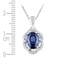 14k White Gold Oval Created Blue Sapphire Solitaire Diamond Pendant 1-3/4 Cttw