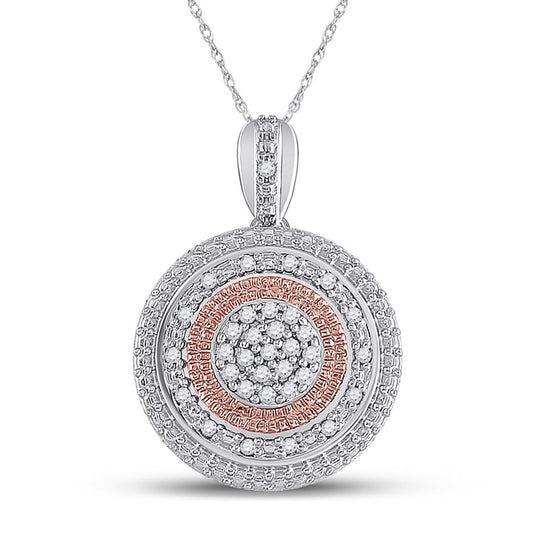 10k Two-tone Gold Round Diamond Concentric Circle Pendant 1/10 Cttw