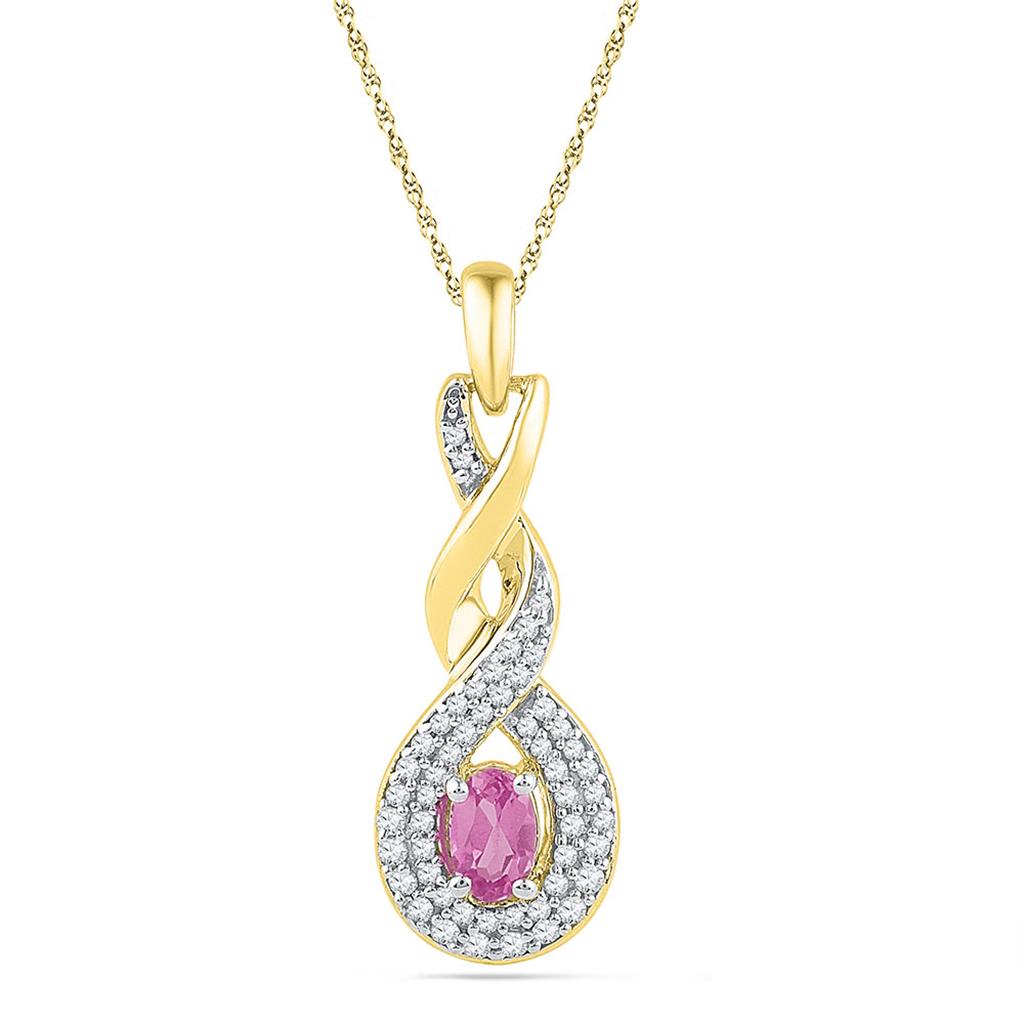 10k Yellow Gold Pear Created Pink Sapphire Fashion Pendant 1/5 Cttw