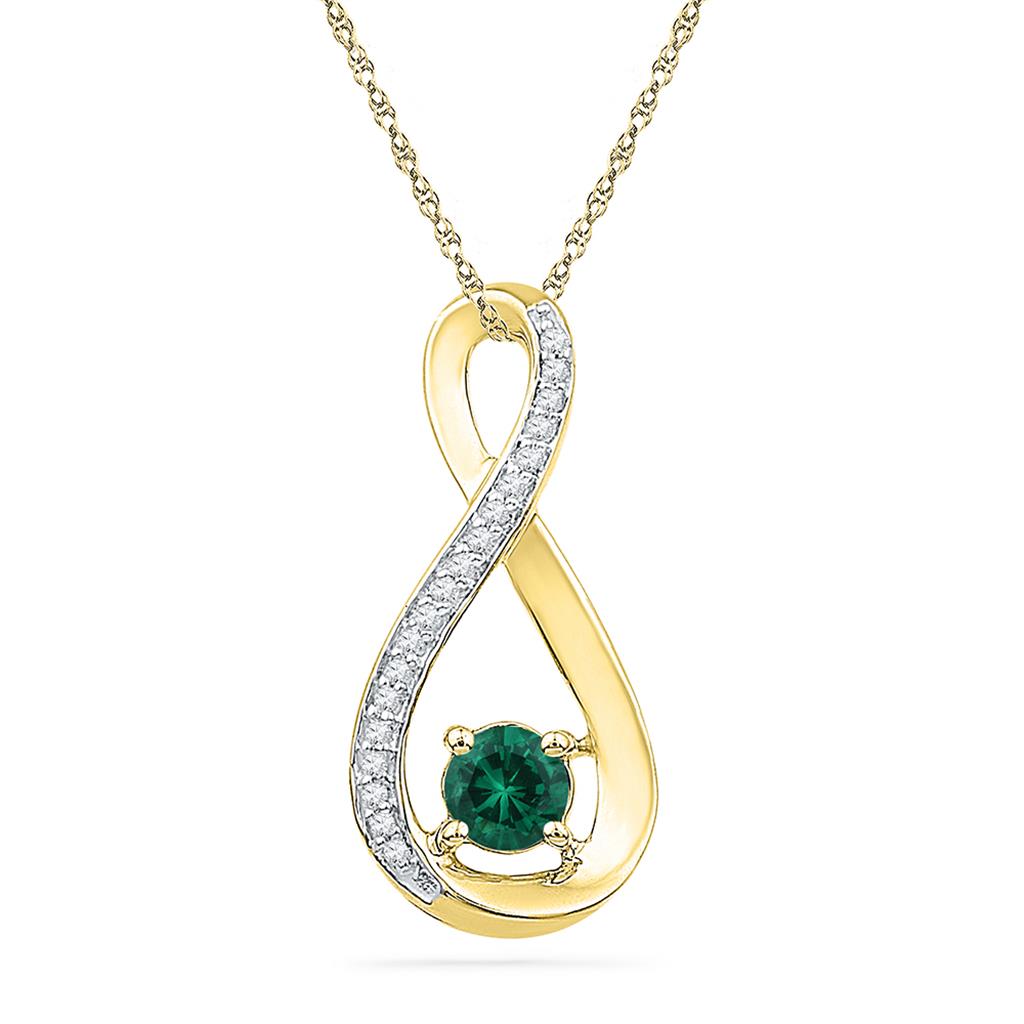 10k Yellow Gold Round Created Emerald Infinity Diamond Pendant 1/2 Cttw