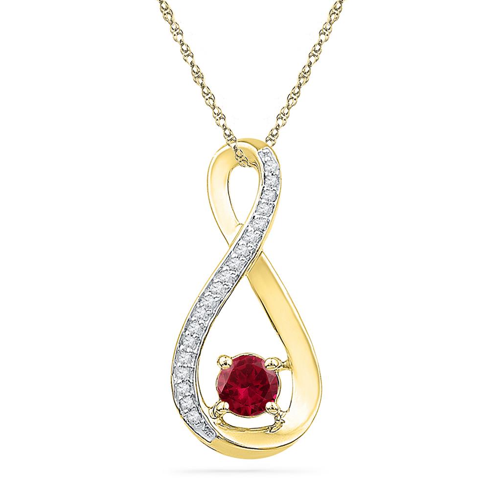10k Yellow Gold Round Created Ruby Diamond Fashion Pendant 5/8 Cttw