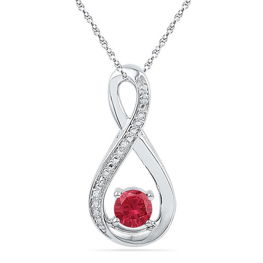 14k White Gold Round Created Ruby Diamond Fashion Pendant 5/8 Cttw