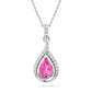14k White Gold Pear Created Pink Sapphire Solitaire Diamond Pendant 1-5/8 Cttw