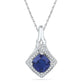 14k White Gold Round Created Blue Sapphire Solitaire Pendant 1-5/8 Cttw
